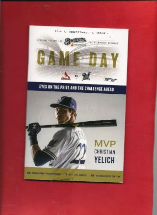 Christian Yelich Cover Milwaukee Brewers 2019 Official Gameday Program Issue 1