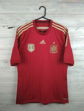 Spain Soccer Jersey Medium 2014 2015 Home Shirt G85279 Football Adidas