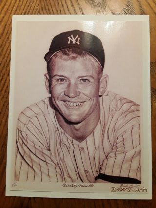 Mickey Mantle Artist Signed (robert W Cox) Lithograph 8 X 10.  (pristine