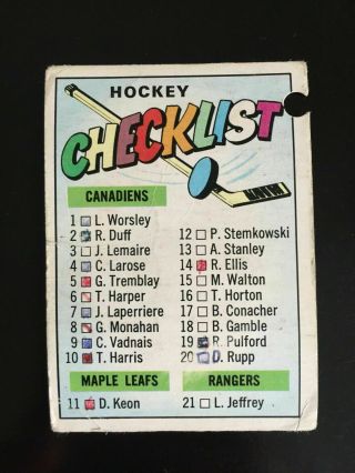 1967/68 Topps Hockey Checklist 66,  Low Grade,  Tough Card