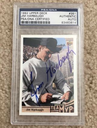 Jim Harbaugh Signed Upper Deck Card Psa Dna Wolverines 49ers Bears Colts