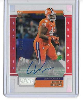 2019 Score Red Zone Rookie Rc Christian Wilkins Auto 11/20 Dolphins,  Tigers Pk13