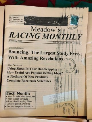 Meadow ' s Racing Monthly 11 issues from 2002 Horse Race Handicapping 2