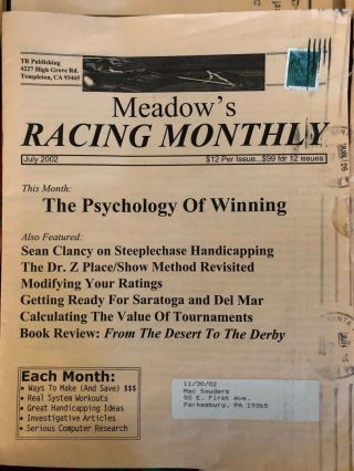 Meadow ' s Racing Monthly 11 issues from 2002 Horse Race Handicapping 3