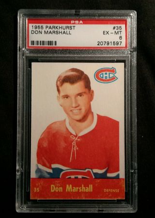 1955 55 - 56 Parkhurst Don Marshall (35) Rookie Montréal Canadiens Psa 6,