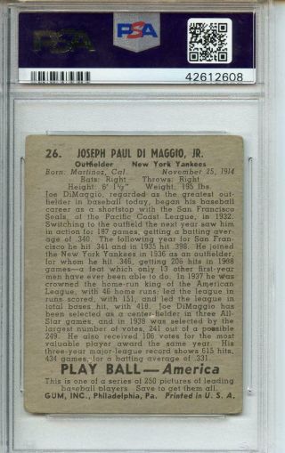 Joe DiMaggio Rookie Card 1939 Play Ball 26 PSA 2.  5 Good,  RC 2
