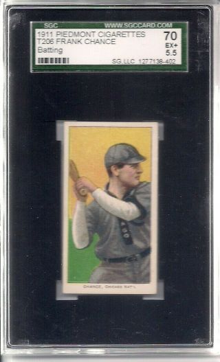 1909 - 11 T206 Frank Chance Batting Piedmont 350/460 Sgc 70 Ex,