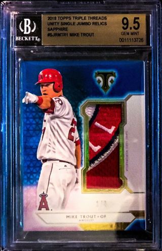 2018 Topps Triple Threads Unity Sapphire Mike Trout Patch Bgs 9.  5 Gem