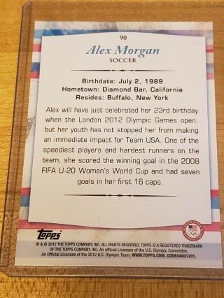 2012 Topps USA Olympic Team soccer Alex Morgan 90 card 2