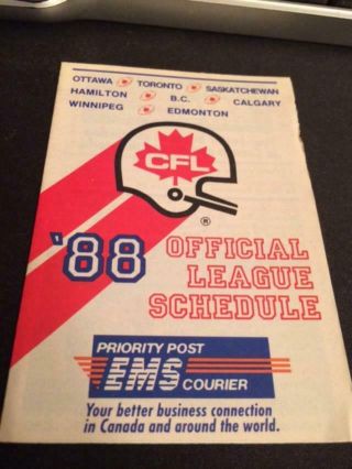 1988 Cfl Canadian Football League Pocket Schedule Foster Version