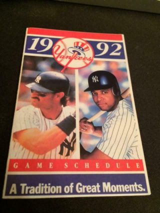 1992 York Yankees Baseball Pocket Schedule Modell Version Don Mattingley