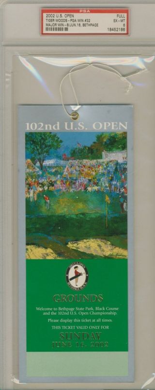2002 U.  S.  Open Full Ticket Tiger Woods Wins 8th Major Psa 6 Ex - Mt