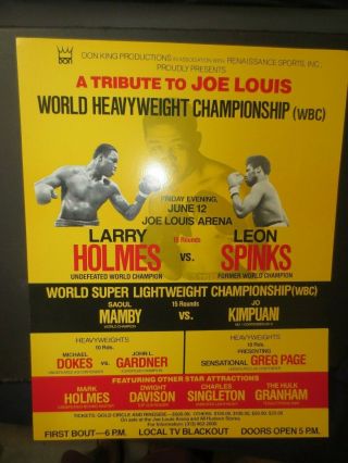 Orig Onsite June 12,  1981 Cardboard Poster - Larry Holmes Vs Leon Spinks - 22 " X 28 "