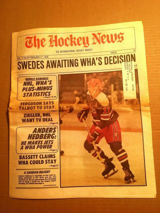 The Hockey News,  Feb 17,  1978,  Vol 31 No 20,  40p: Color Front Page - A.  Hedberg