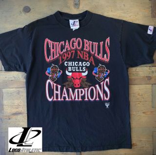 Vintage 1997 Chicago Bulls Nba Champions T - Shirt Logo Athletic Size L