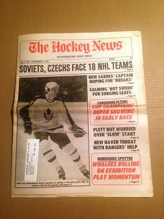The Hockey News,  Nov 4,  1977,  Vol 31 No 5,  40p: Soviets,  Czechs Face 18 Nhl Team