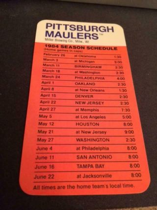 1984 Pittsburgh Maulers USFL Football Pocket Schedule Miller Lite Version 2