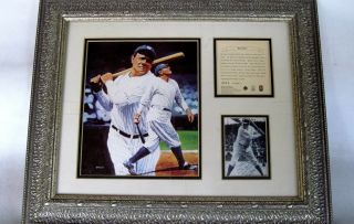 Numbered Babe Ruth Baseball Display W/autographed Framed Photo Reprint