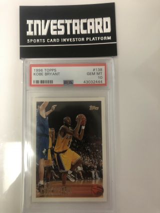1996 Topps Kobe Bryant 138 Basketball Card Rookie Graded Psa Gem 10 Hof