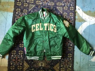 Vtg 80s 90s Starter Nba Boston Celtics Nylon Satin Bomber Jacket Green Medium M