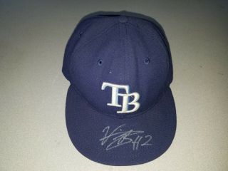 Vidal Brujan Tampa Bay Rays Game Issued Autograph Mlb Hat Stonecrabs Prospect