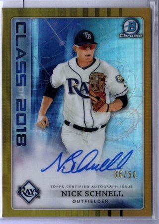 2018 Bowman Draft Nick Schnell Gold Auto Ed 36/50 Class Of 2018 Rays