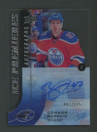 2015 - 16 Ud Ice Premiers Connor Mcdavid Oilers Rc Rookie Auto 91/125