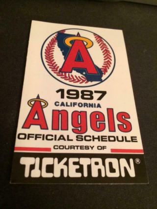 1987 California Angels Baseball Pocket Schedule Tickettron Version