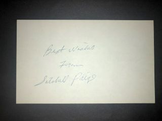 Negro Hof: Satchell Paige,  Signed 3x5 Card,  D.  1982