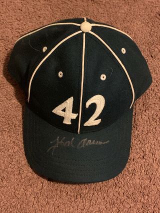 Hank Aaron Autograph Signed Mlb Baseball Braves Hr Champ Hat 42 Adjustable Cap