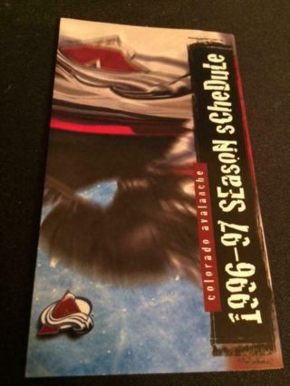 1996 - 97 Colorado Avalanche Hockey Pocket Schedule Pro Travel Corp Version