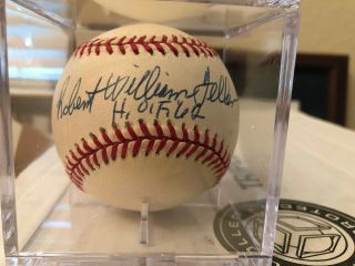Indians Hall Of Famer Bob Feller Signed Baseball With Hof 62 And Full Name - Jsa