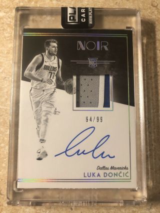 2018 - 19 Panini Noir Luka Doncic Rc Rookie Auto Autograph 3 Color Patch D 94/99