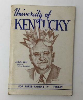 Vintage 1958 - 59 University Of Kentucky Wildcats College Basketball Press Guide