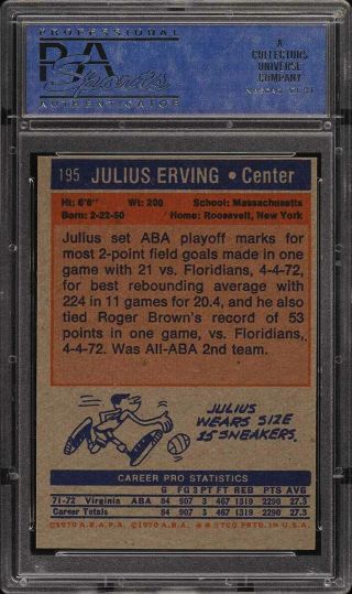 1972 Topps Basketball Julius Erving ROOKIE RC 195 PSA 9 (OC) (PWCC) 2