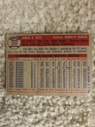 1957 Pee Wee Reese Topps Baseball Card 2