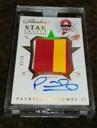 2018 Flawless Patrick Mahomes Ii Auto /10 Star Swatch Signatures 3 Color Jersey
