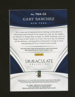 2017 Immaculate Gary Sanchez Yankees RPA RC Triple Patch AUTO /99 2