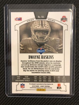 Dwayne Haskins Legacy RC Auto Gold /50.  Redskins & Ohio State Buckeyes 2