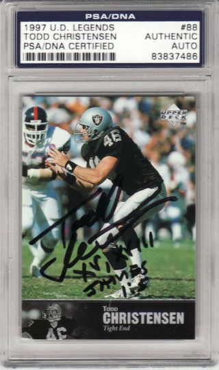 Todd Christensen Signed Autographed 1997 Legends Psa/dna Authenticated Raiders