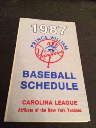 1987 Prince William Cannons Baseball Pocket Schedule Miller Ver Yankee Affiliate