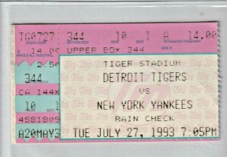 1993 Ticket Stub York Yankees Vs Detroit Tigers