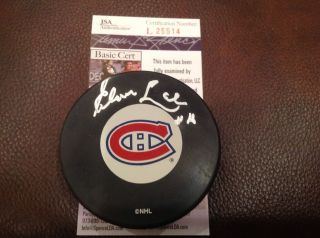 Hof Hockey Elmer Lach Autographed Canadiens Puck Jsa L25514 Deceased