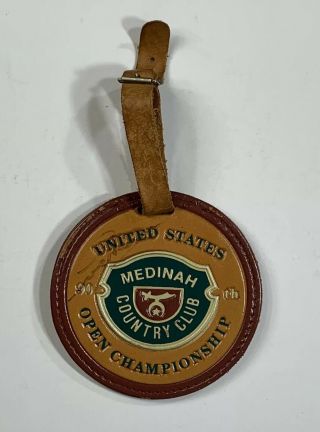 Vtg 1990 90th U.  S.  Open Golf Tournament Leather Bag Tag Medinah Country Club