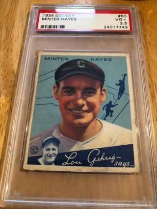 1934 Goudey 63 - Minter Hayes - Psa 3.  5 Vg,  Chicago White Sox