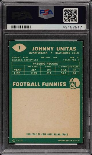 1960 Topps Football Johnny Unitas 1 PSA 5 EX (PWCC) 2