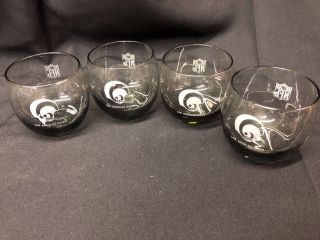 Vintage Nfl Los Angeles Rams Smoked Glasses Set Of 4 Great Conditon