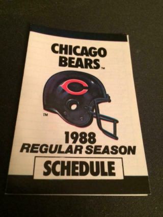 1988 Chicago Bears Football Pocket Schedule Miller/frito Version