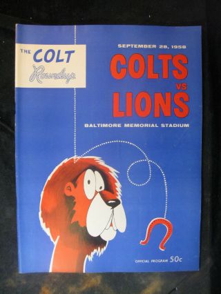 Vintage September 28,  1958 Baltimore Colts Vs Detroit Lions Program