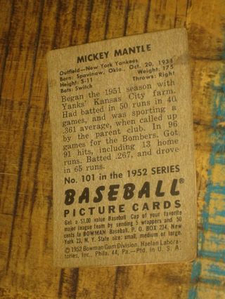 Mickey Mantle 1952 Bowman 101 2